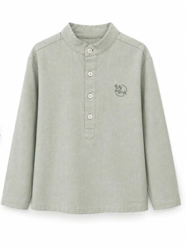 Camisa verde cuello mao