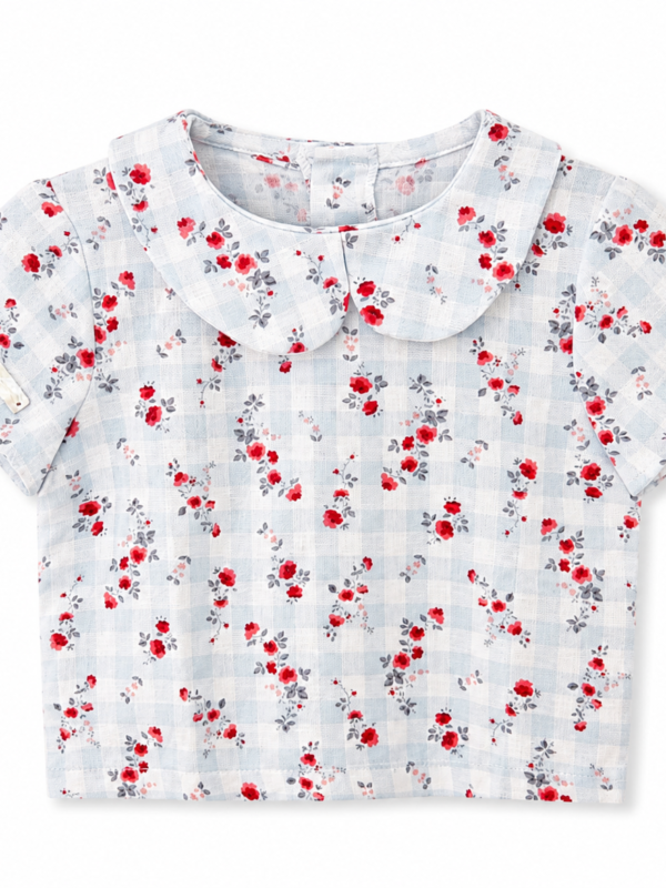 blusa cuello bebé flor roja