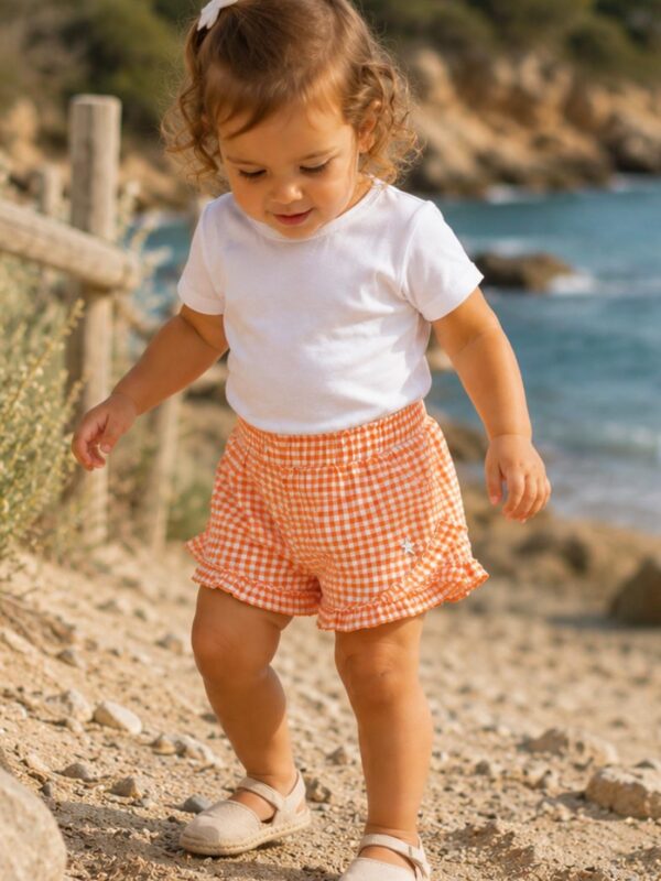 Bermuda volante vichy naranja