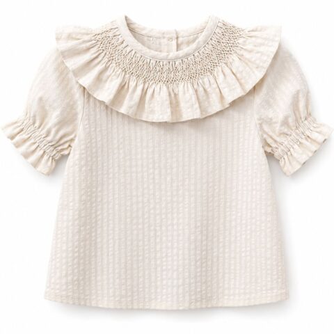 Camisa beige cuello panel abeja