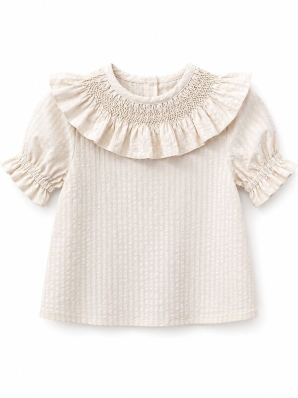 Camisa beige cuello panel abeja