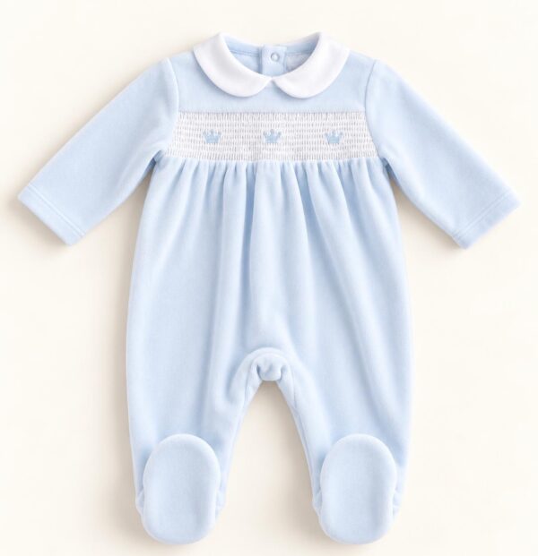 Pijama bebé azul cielo corona